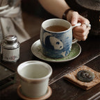 中国汝窑熊猫竹子茶杯