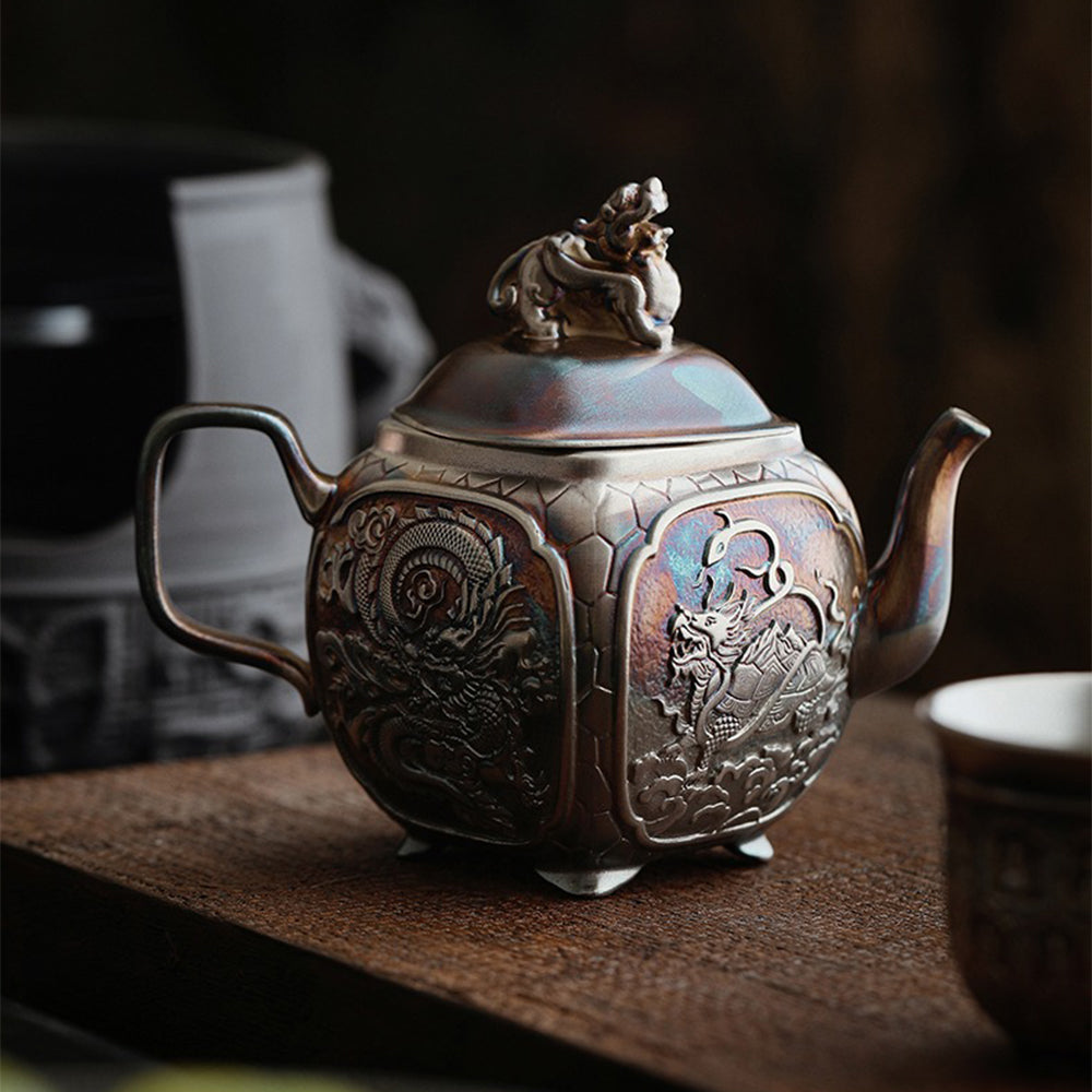 中国神话瑞兽银茶壶
