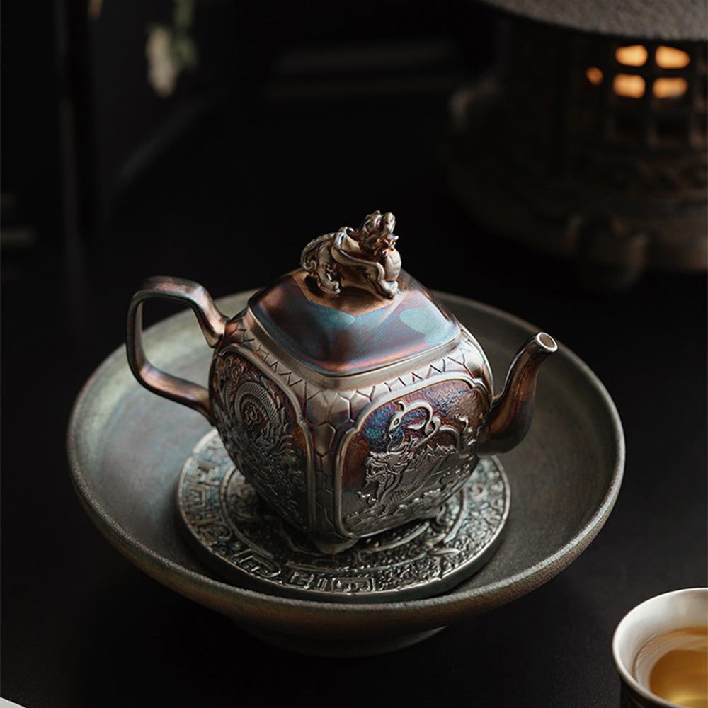 中国神话瑞兽银茶壶