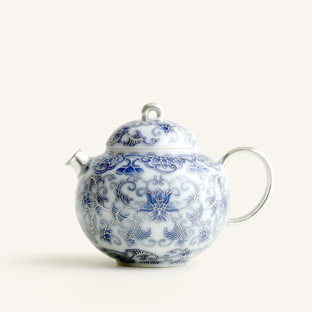 Chinese Silver-Gilt Blue And White Porcelain Teapot