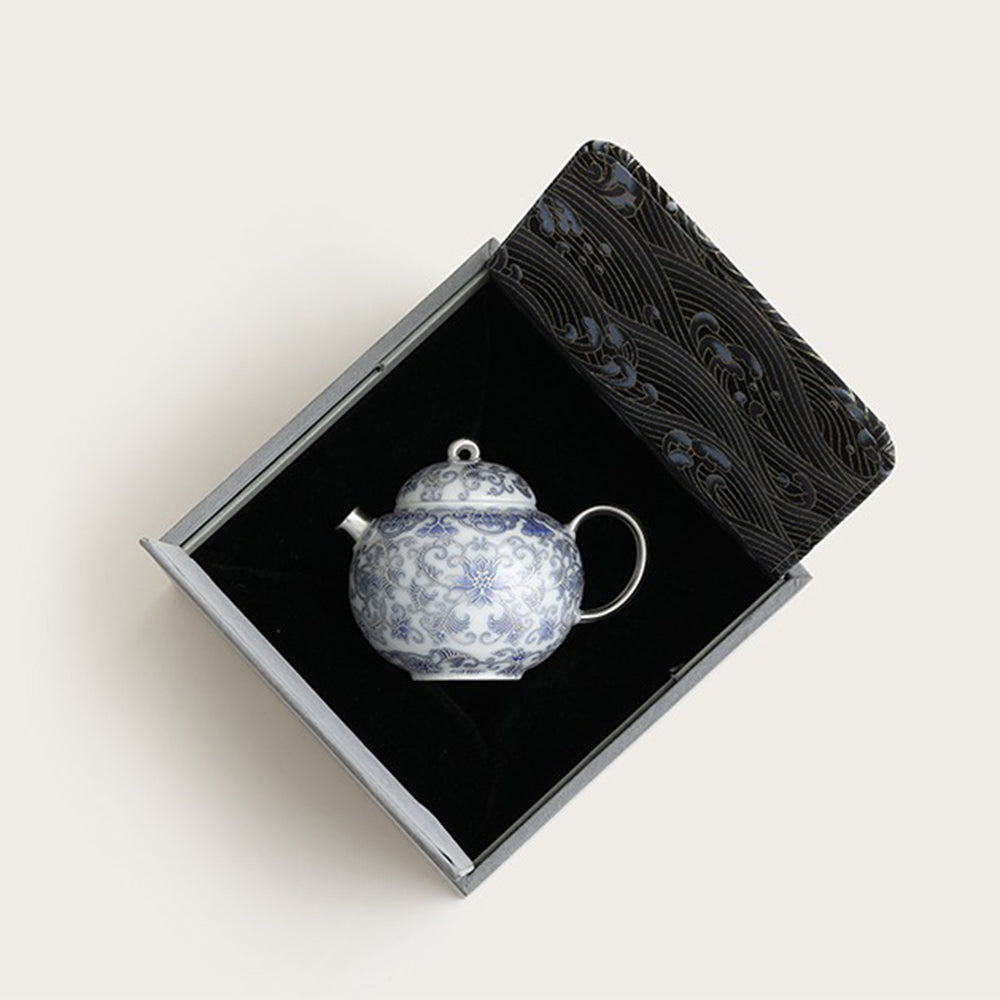 Chinese Silver-Gilt Blue And White Porcelain Teapot