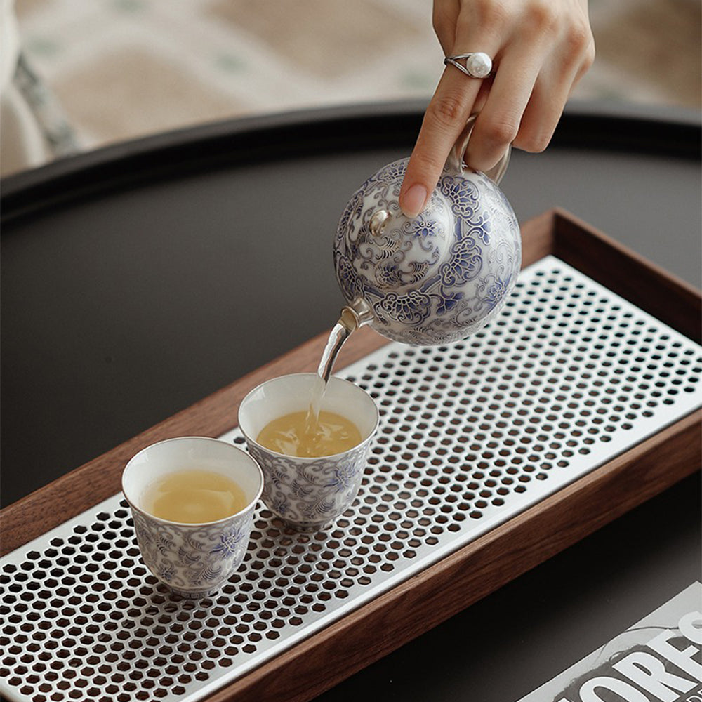 Chinese Silver-Gilt Blue And White Porcelain Teapot