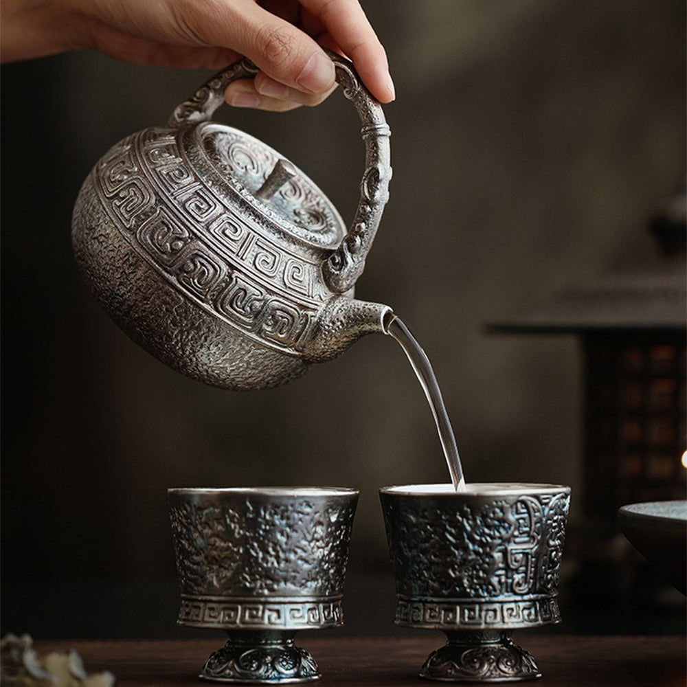 中式仿古镀银陶瓷茶壶