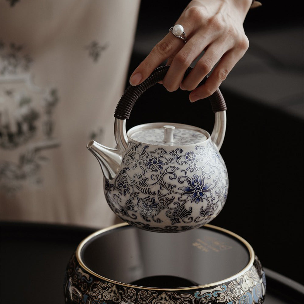 Silver-Gilt Blue And White Porcelain Chinese Teapot