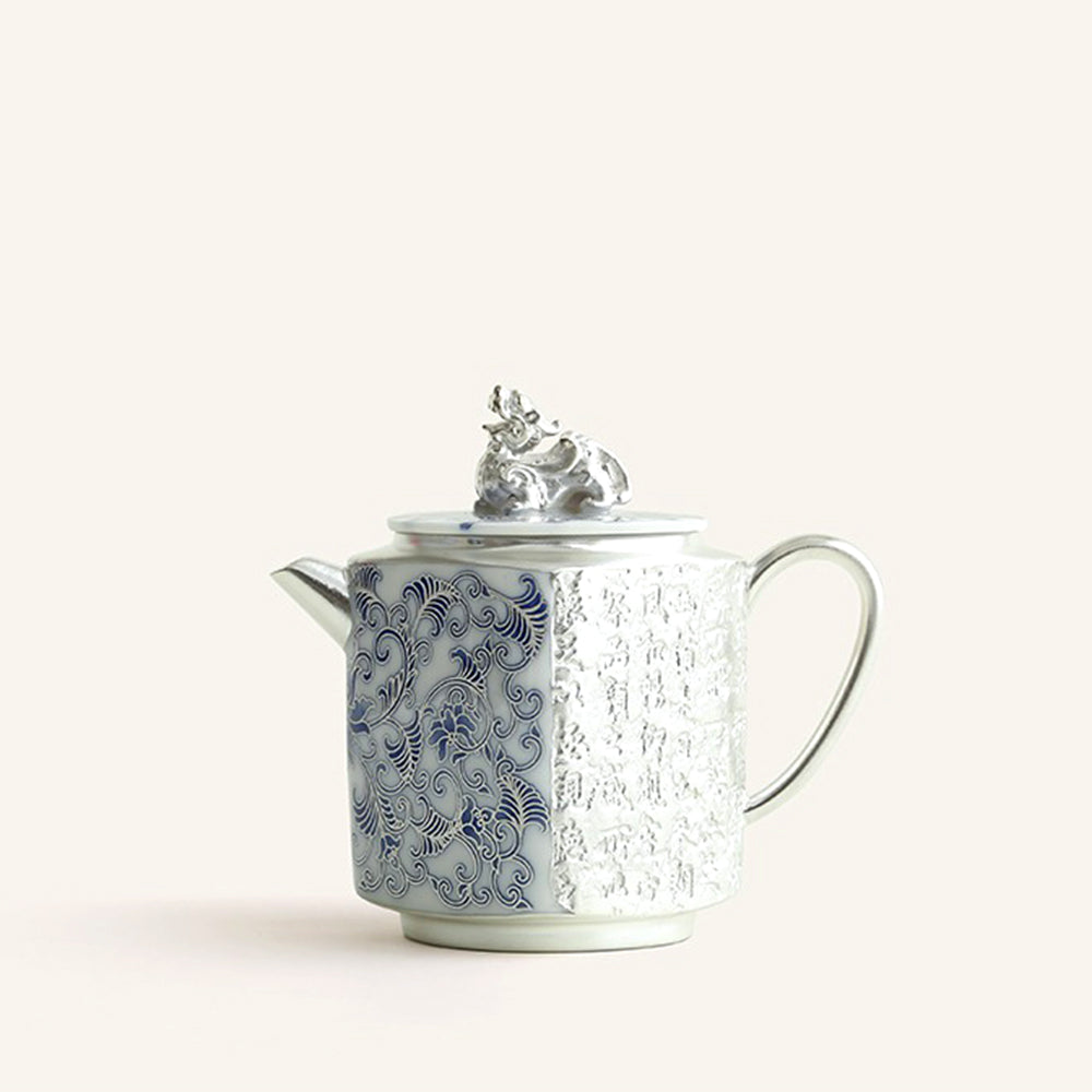 鎏金青花刻花茶壶