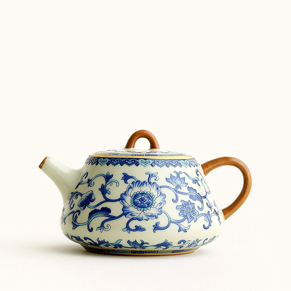 Chinese Blue And White Ruyao Shi Piao Teapot
