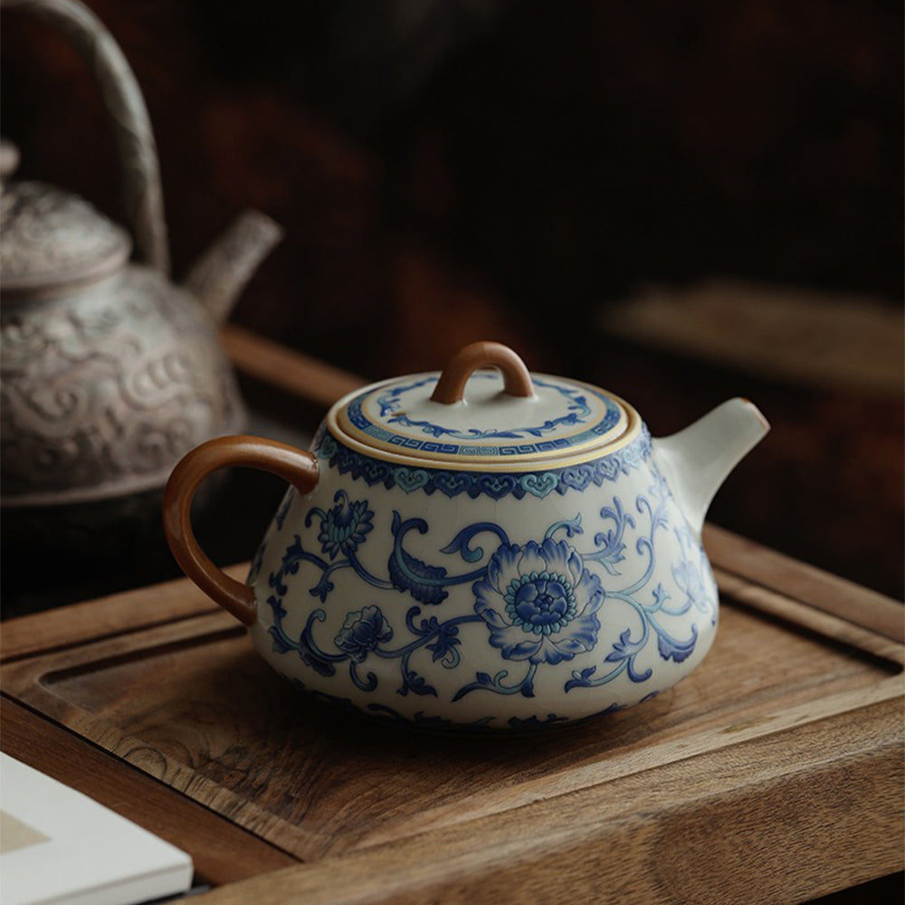 Chinese Blue And White Ruyao Shi Piao Teapot