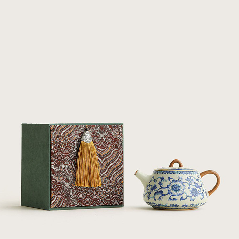 Chinese Blue And White Ruyao Shi Piao Teapot