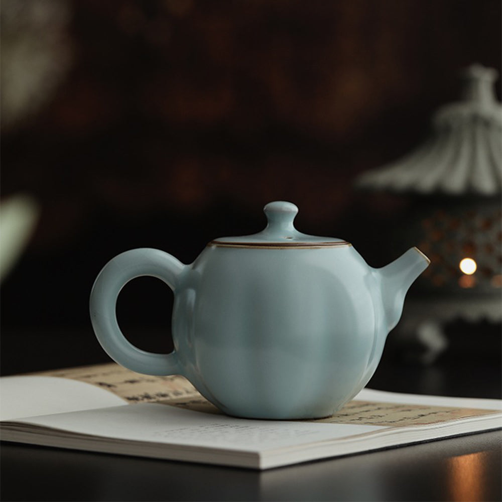 Chinese Sky Blue Ruyao Pumpkin Teapot