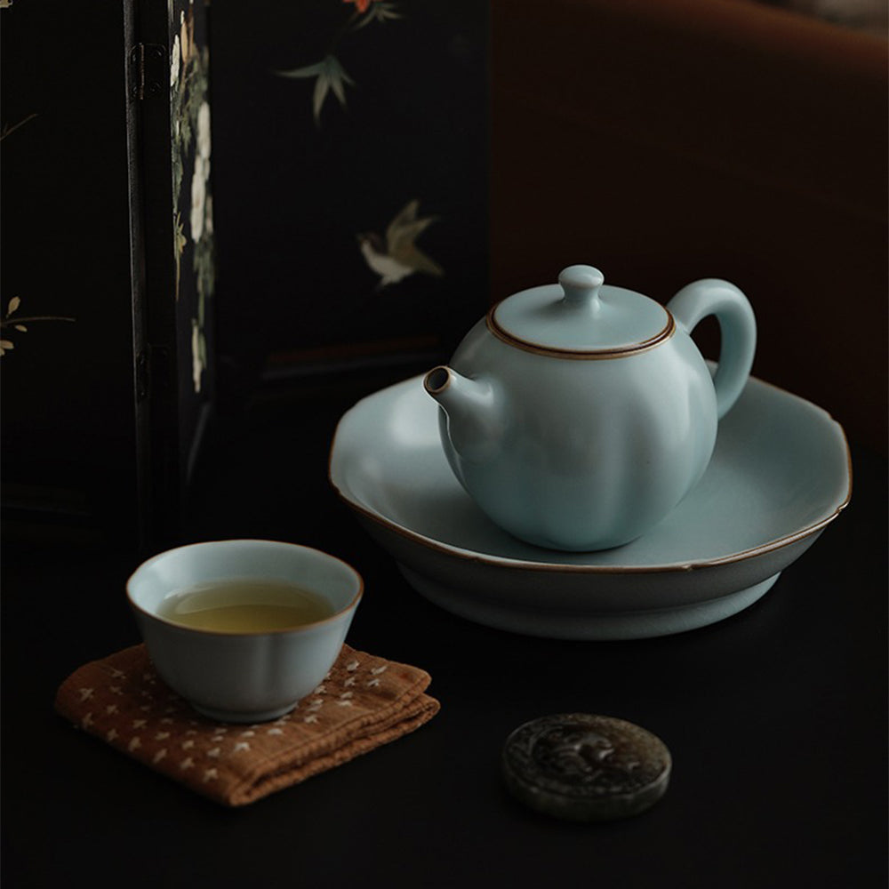 Chinese Sky Blue Ruyao Pumpkin Teapot