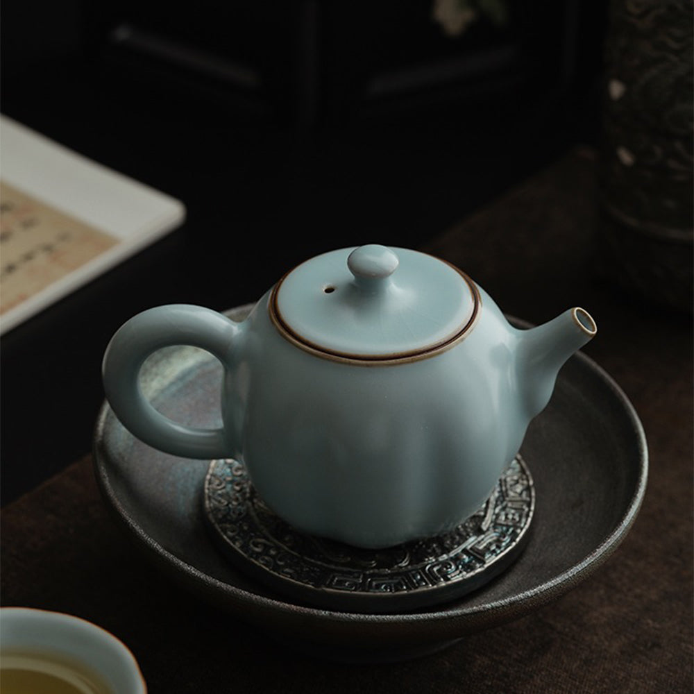 Chinese Sky Blue Ruyao Pumpkin Teapot