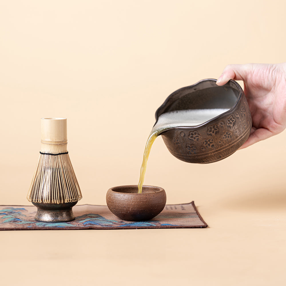 Japanese Coarse Pottery Flower Matcha Tea Set