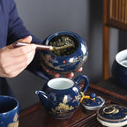 中式青花山水瓷茶具套装
