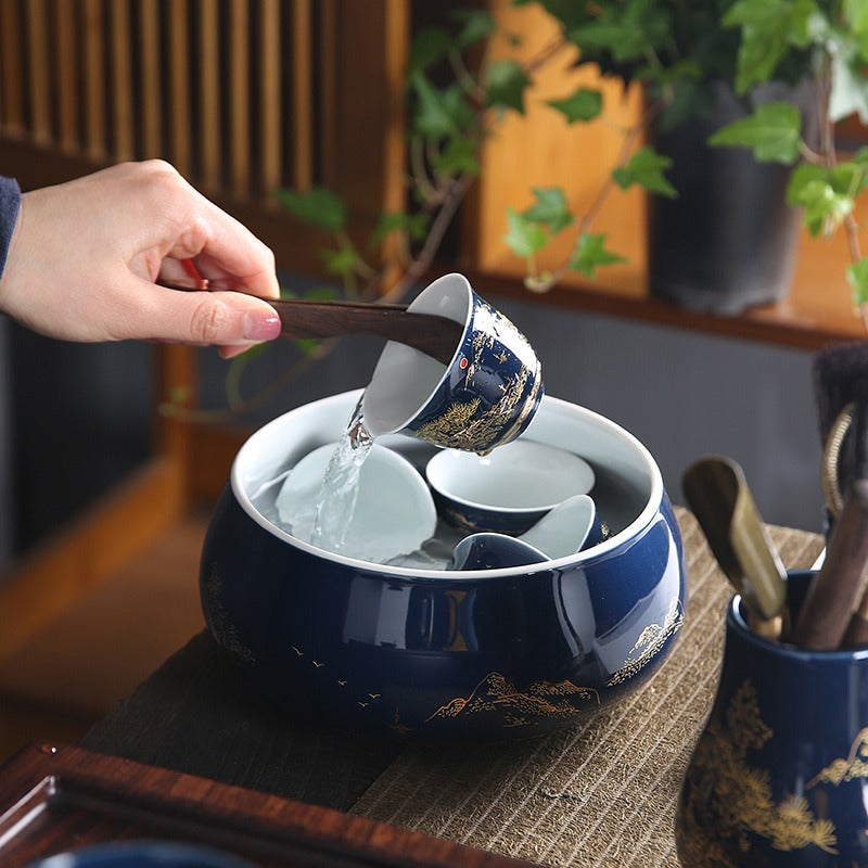 中式青花山水瓷茶具套装