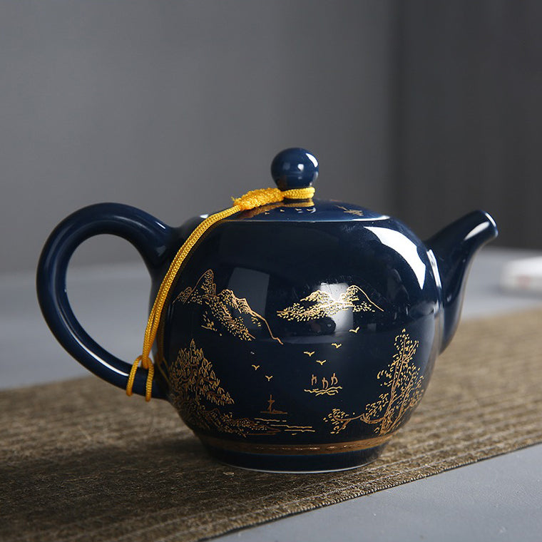 中式青花山水瓷茶具套装
