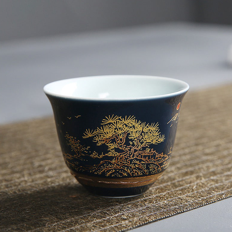 中式青花山水瓷茶具套装
