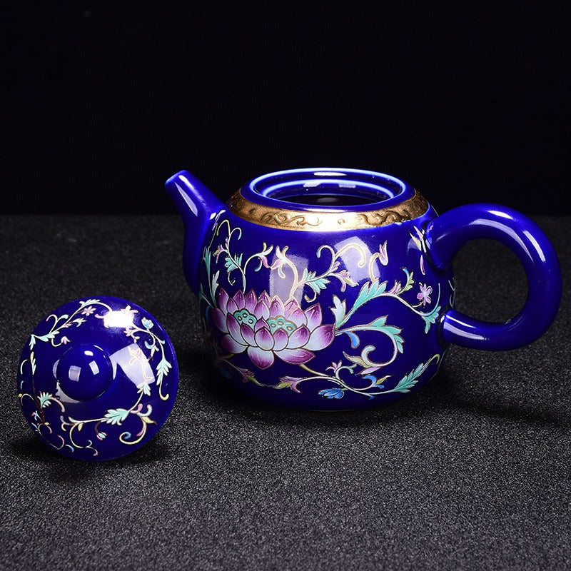 Enamel Porcelain Chinese Tea Set With Inner Sterling Silver