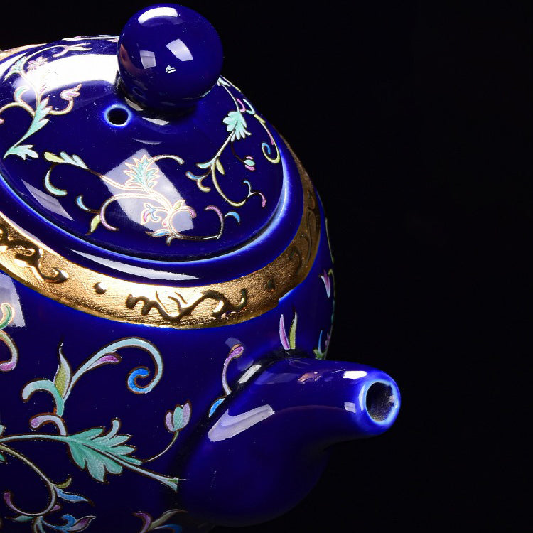 Enamel Porcelain Chinese Tea Set With Inner Sterling Silver