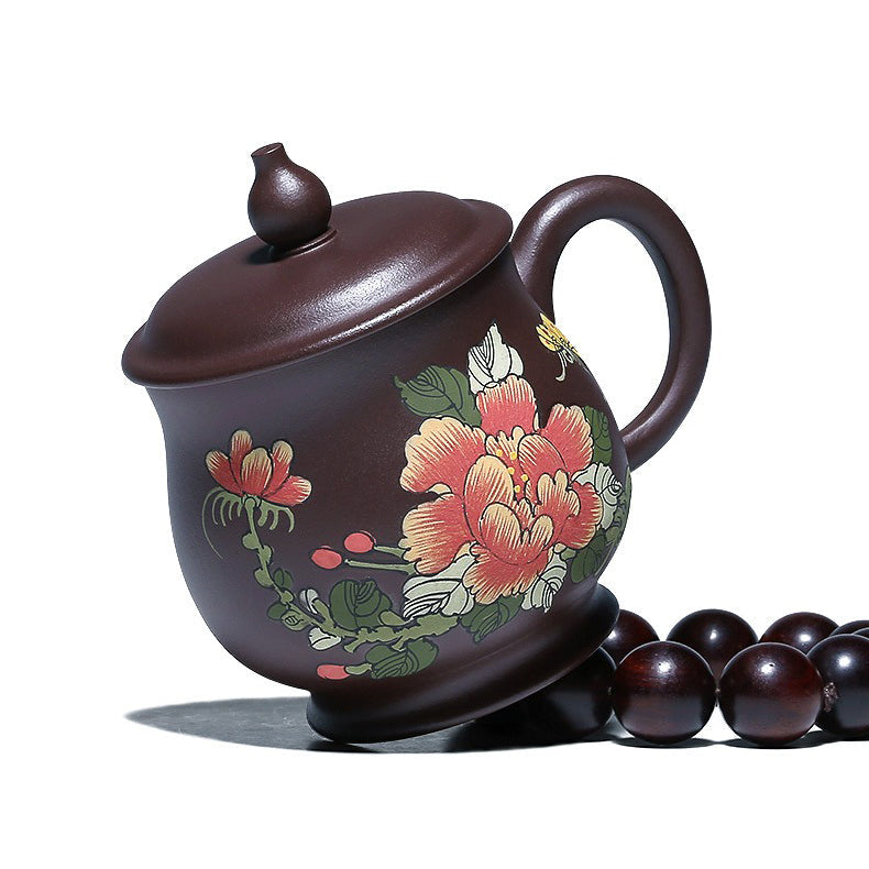 Handmade Yixing Purple Clay Peony Tea Cup