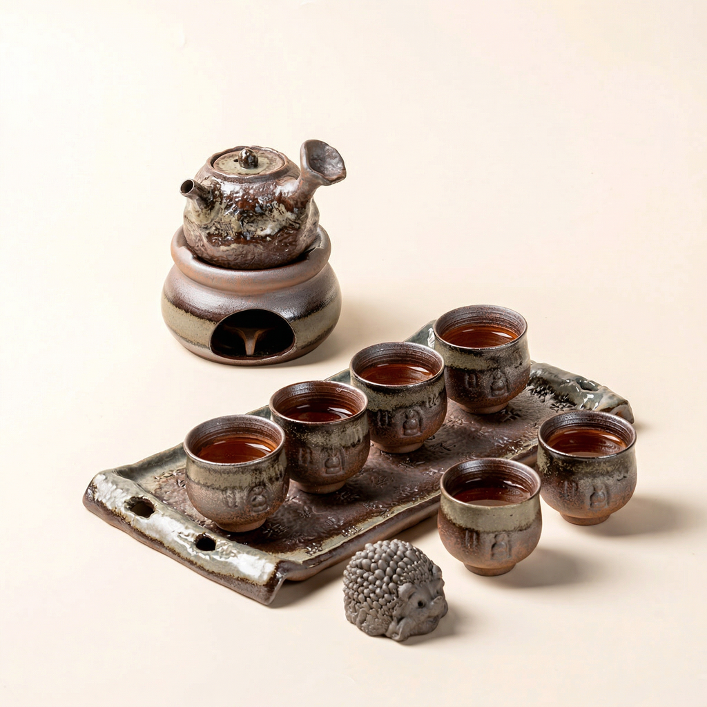 Coarse Pottery Chai Kiln Green Glaze Chinese Tea Set