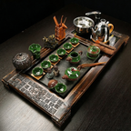 Ice Crack Tea Set With Fire Wood & Stone Tea Tray