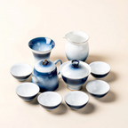 Gradient Blue Jade Porcelain Japanese  Tea Set