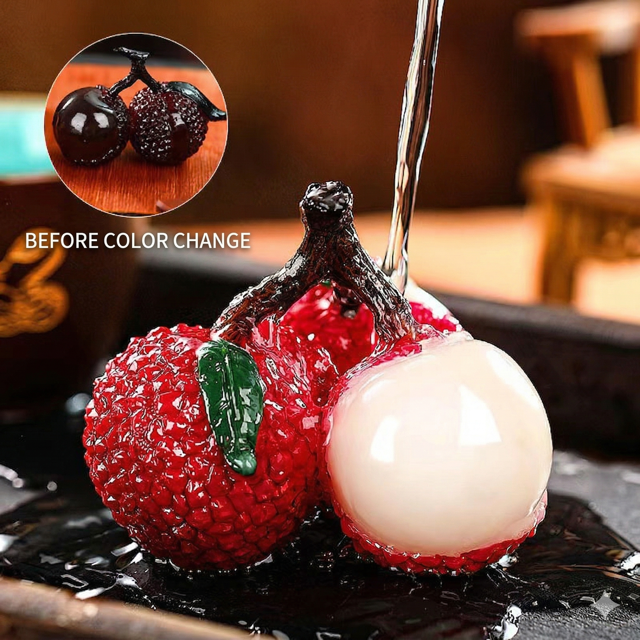 Color-Changing Lychee Tea Pet – Set of 3 Ceramic Tea Figurines