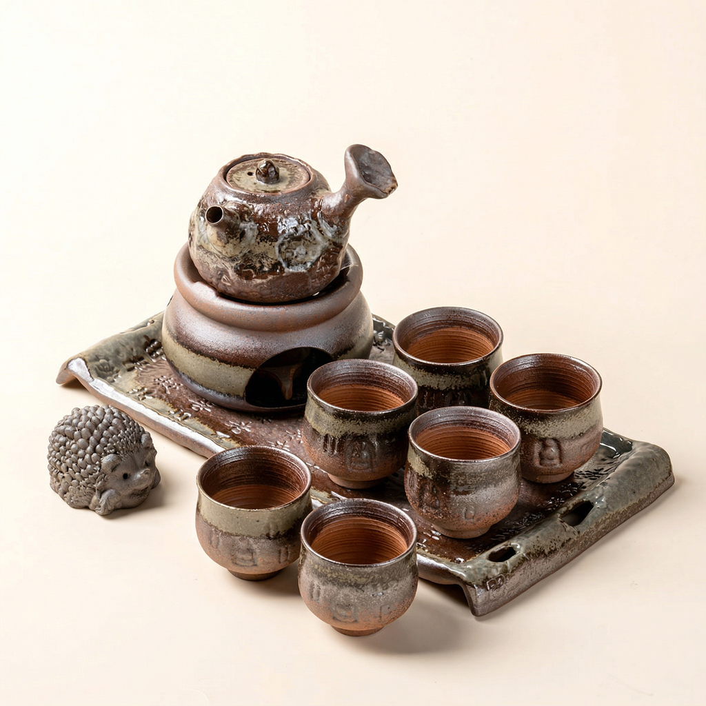 Coarse Pottery Chai Kiln Green Glaze Chinese Tea Set