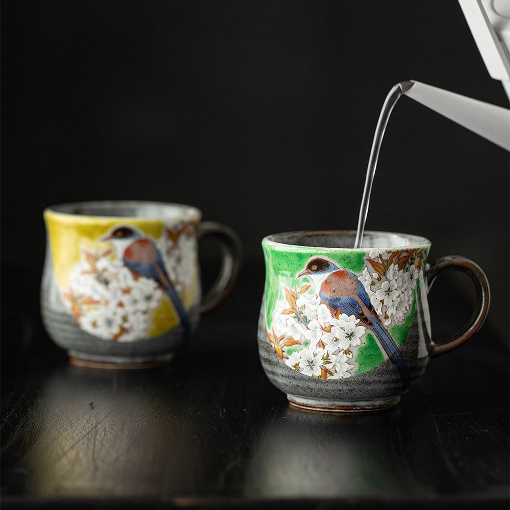 日本九谷烧樱花鸟茶杯