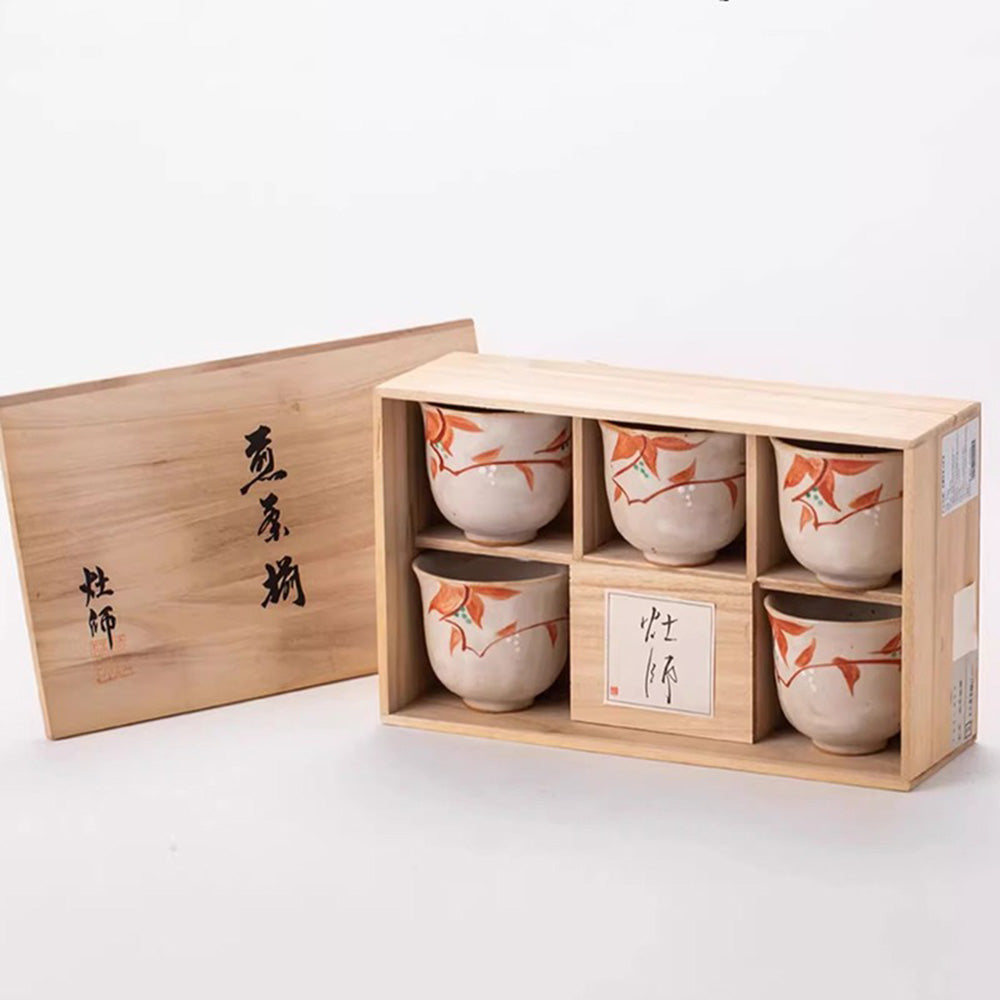 日式陶瓷花舞茶杯五件套