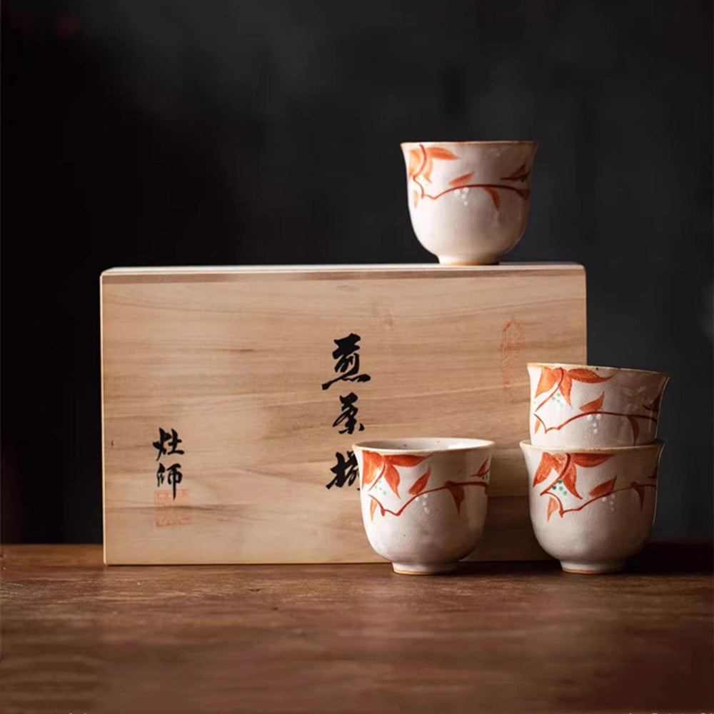 日式陶瓷花舞茶杯五件套