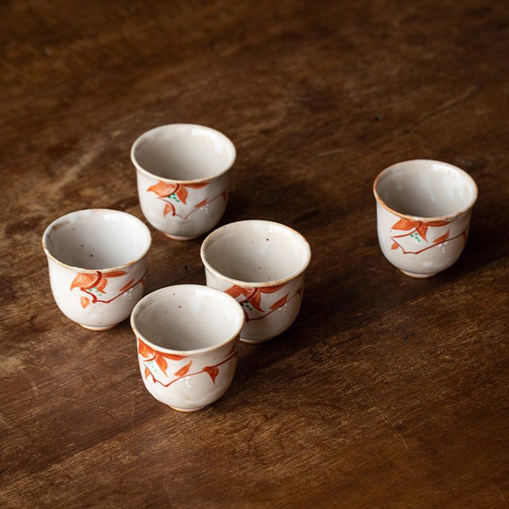 日式陶瓷花舞茶杯五件套