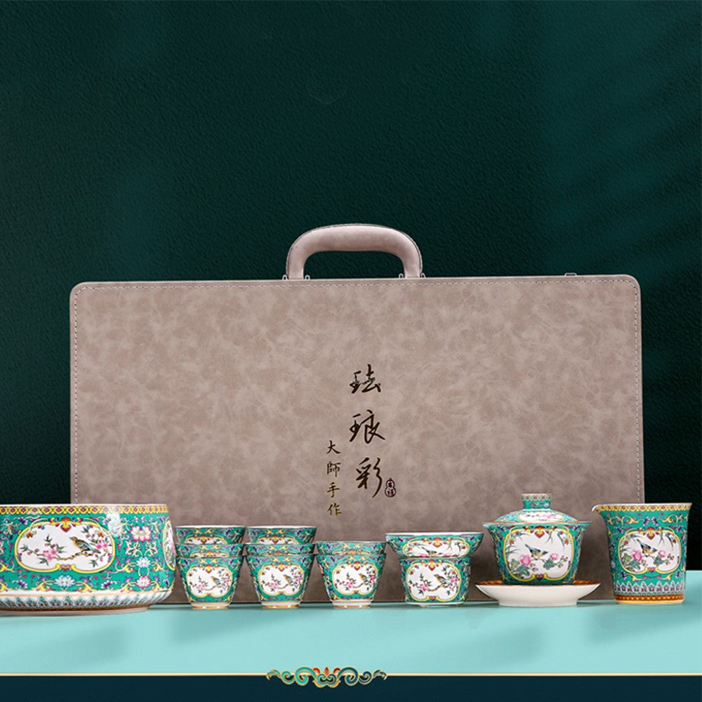 Enamel Porcelain Four Seasons Chinese Tea Set