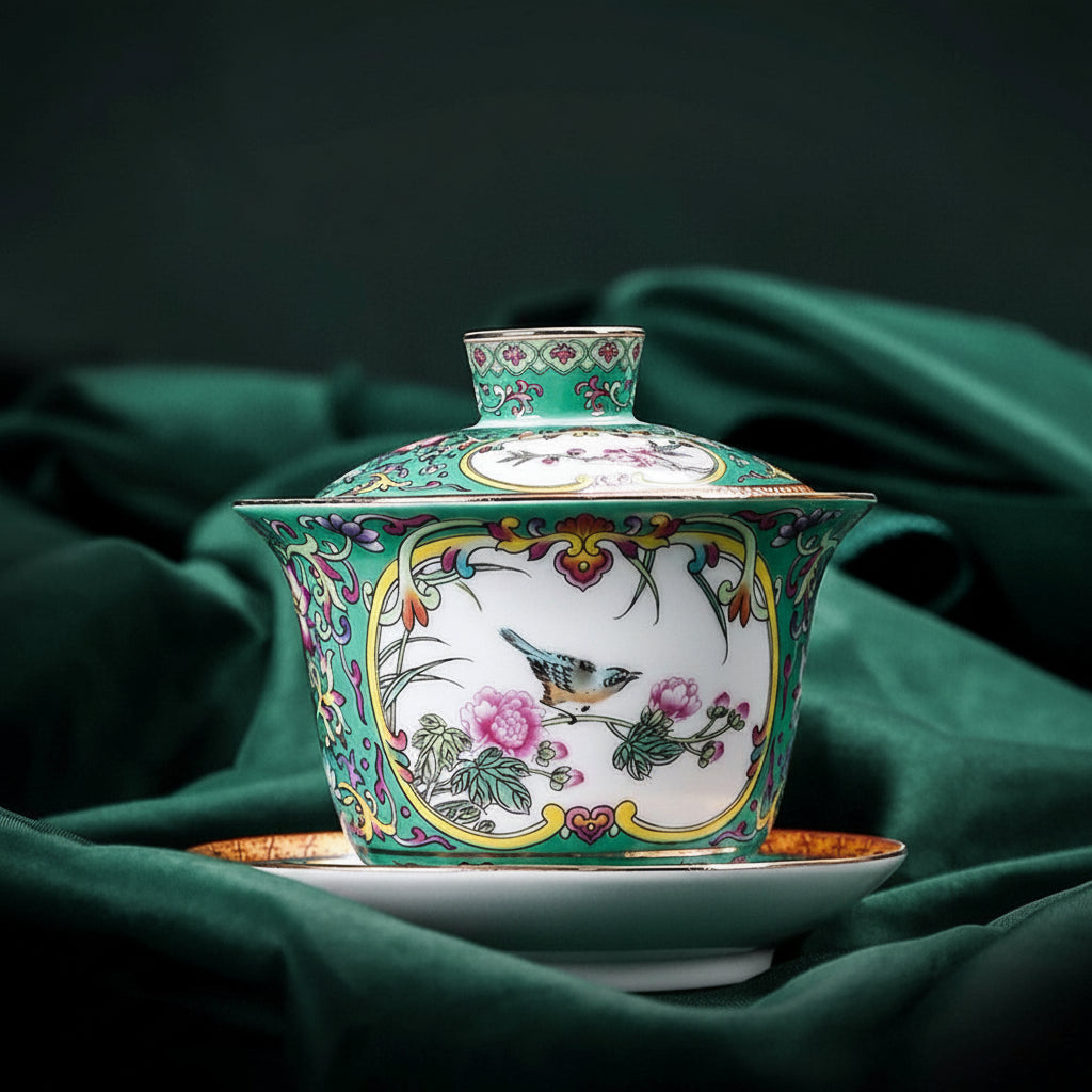 Enamel Porcelain Four Seasons Chinese Tea Set