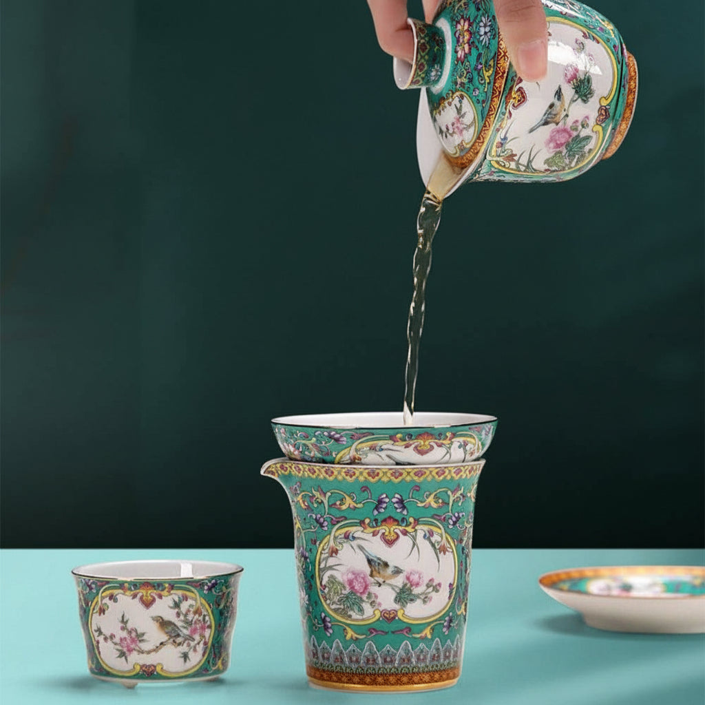 Enamel Porcelain Four Seasons Chinese Tea Set
