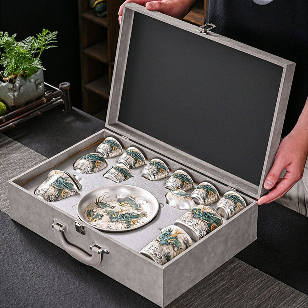 Azure Dragon Sterling Silver Chinese Tea Set