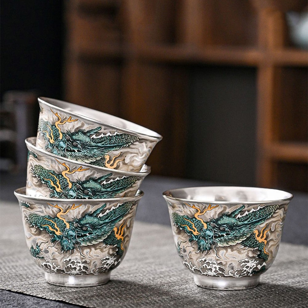 Azure Dragon Sterling Silver Chinese Tea Set
