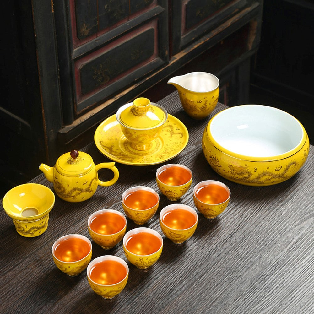 Dragon and Phoenix Porcelain Chinese Tea Set