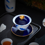 青花手绘金鱼茶具
