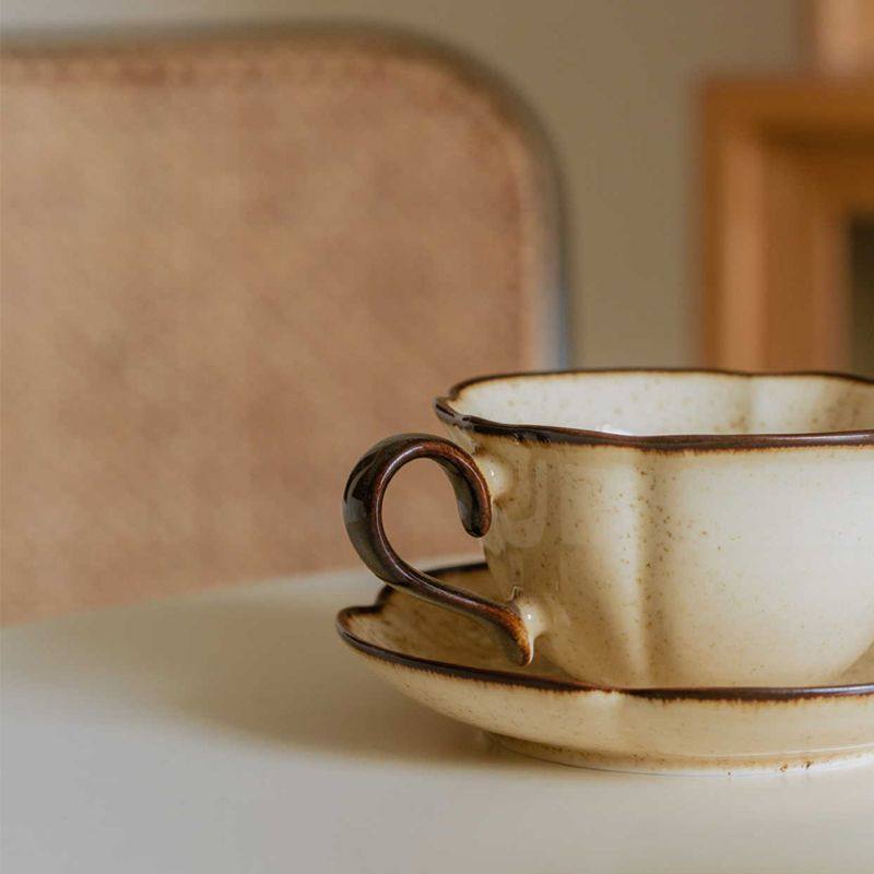 Vintage Kiln-Changed Glaze Coffee Cup & Saucer – 300ml (Light Caramel & Cyan Blue)