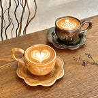 Japanese Vintage Ceramic Coffee Cup & Saucer – Kiln-Changed Glaze, 300ml (Caramel & Charcoal Brown)