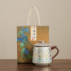 Ru Kiln Dunhuang Office Mug – Ceramic Chinese Tea Cup with Lid & Infuser, Gift Box Included