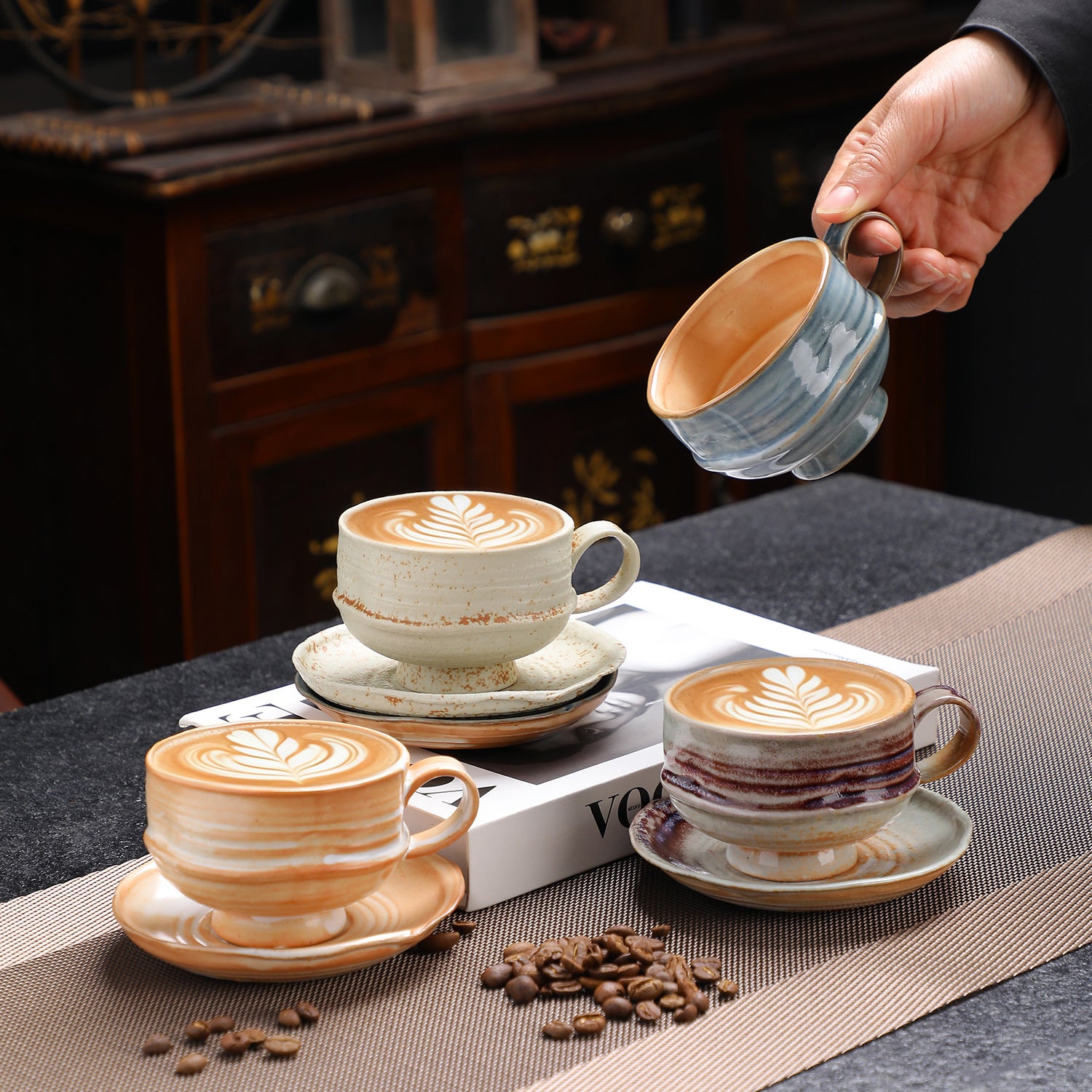 Kiln-Changed Vintage Ceramic Coffee Cup & Saucer Set – 180ml, Coarse Clay Texture
