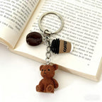 Retro 3D Sitting Bear Coffee Cup Keychain – Resin Bag Charm, 15g