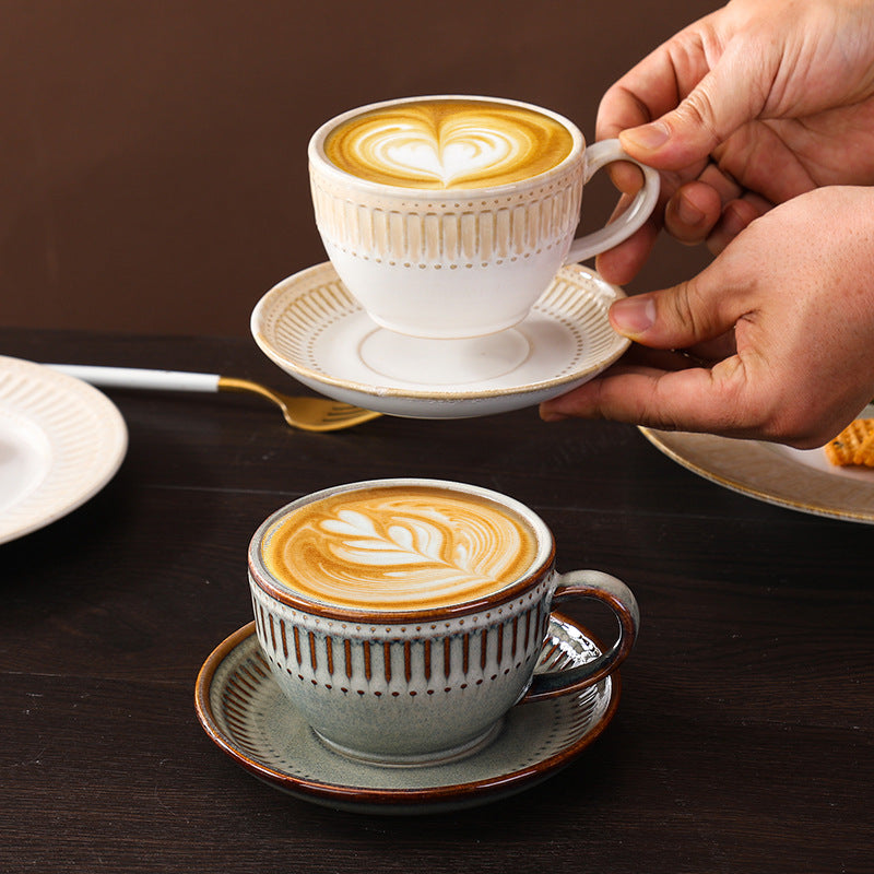 Vintage Style Coffee Cup & Saucer Set – 300ml, Latte Art Cup, Amber & Chocolate