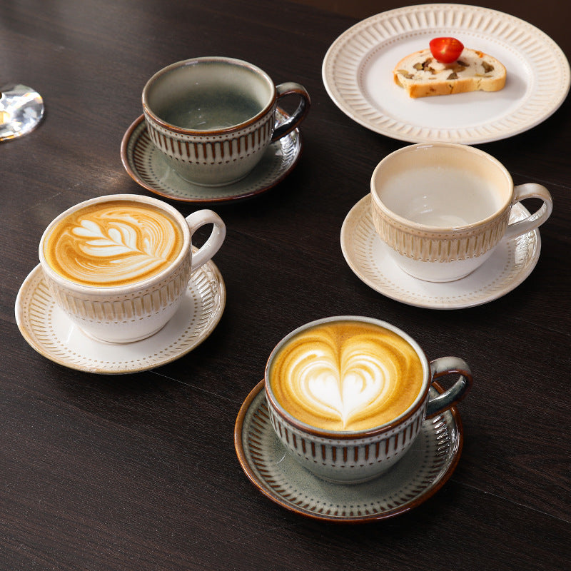 Vintage Style Coffee Cup & Saucer Set – 300ml, Latte Art Cup, Amber & Chocolate