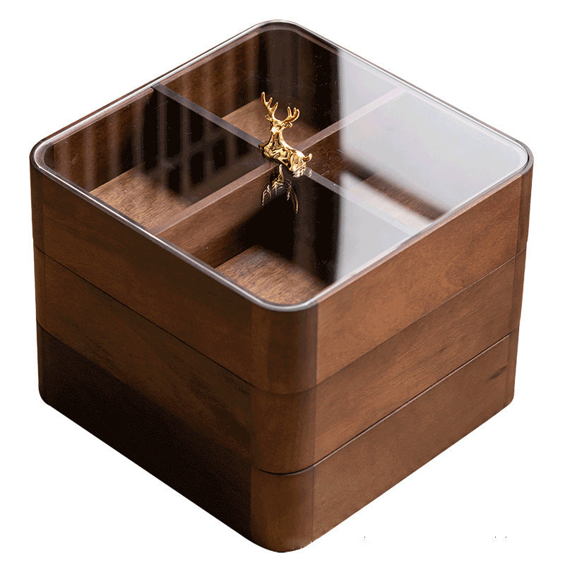 Walnut Wood Stackable Storage Box – Chinese Style, with Lid, 3-Tier Options
