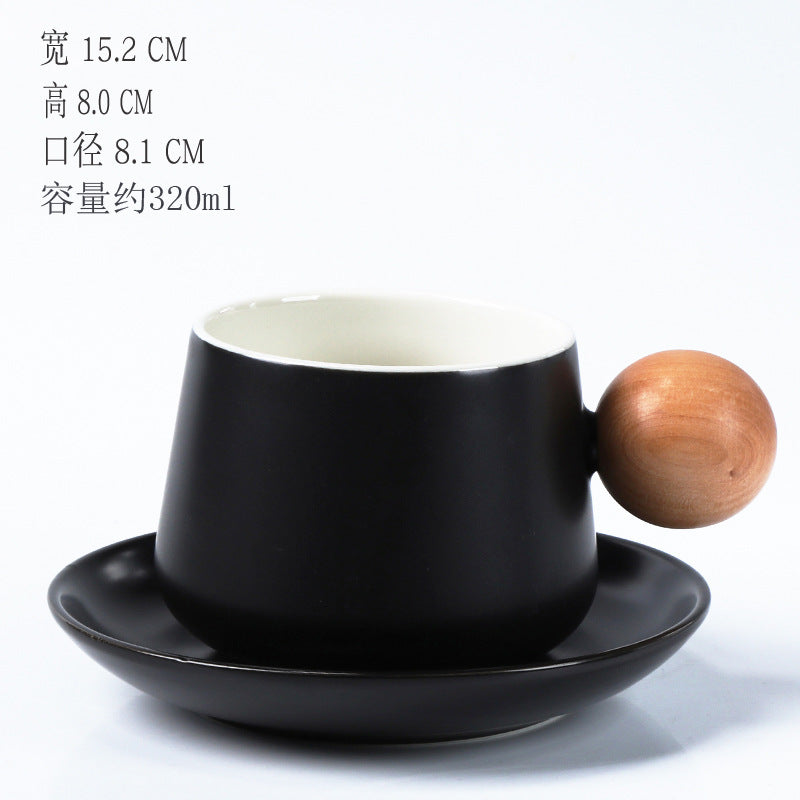 北欧陶瓷咖啡杯碟套装 – 320毫升，磨砂质感（白/黑/酒红）