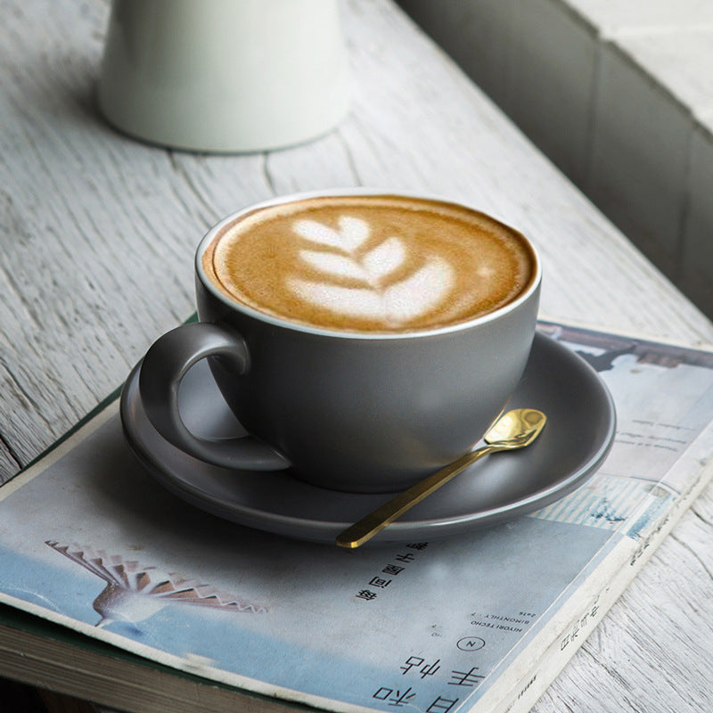 Matte Ceramic Coffee Cup & Saucer Set – 300ml, Multiple Colors, Barista Recommended