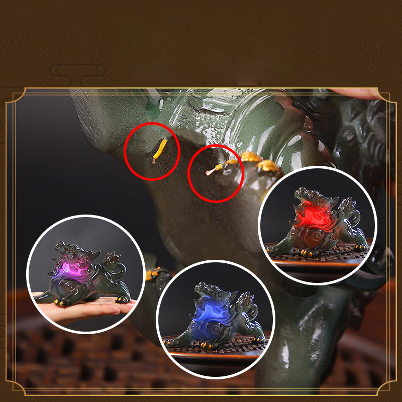 Color-Changing & Glittering Pixiu Tea Pet – Resin Figurine, Fortune Symbol